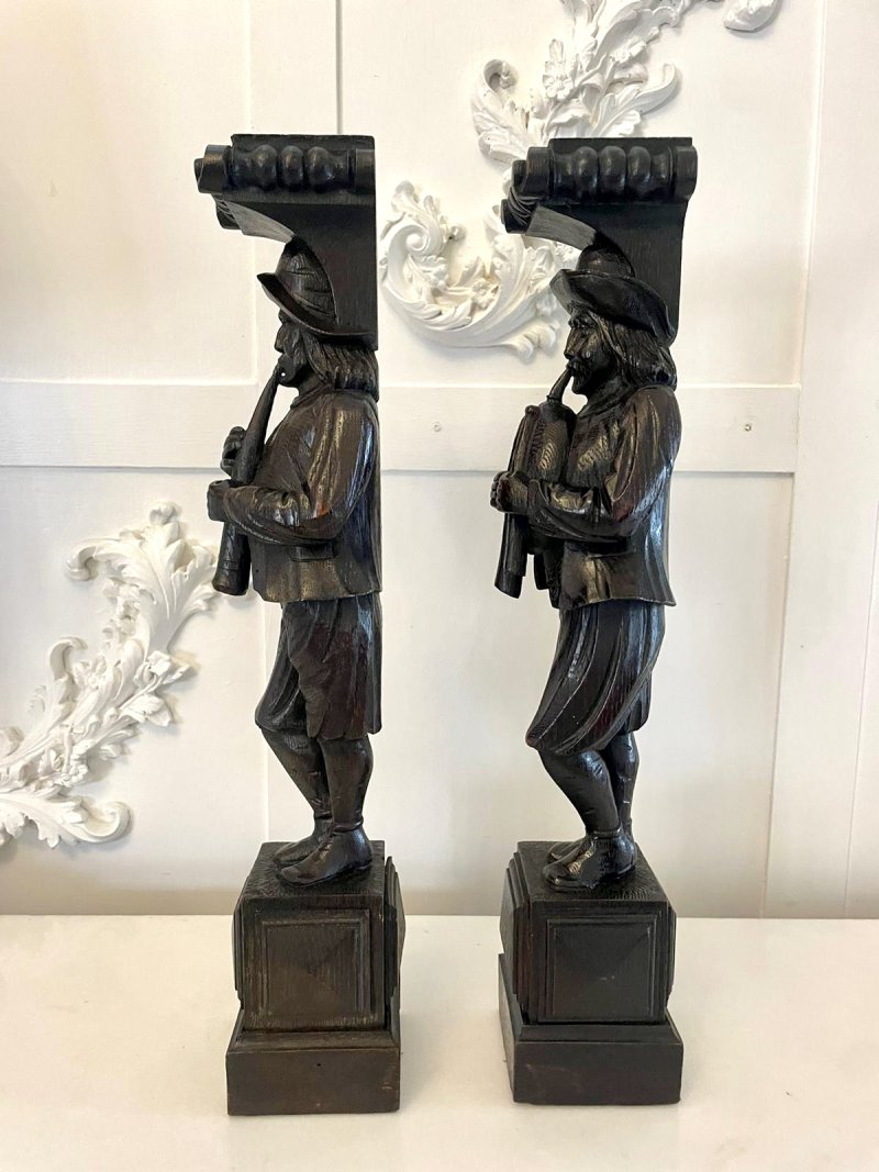 Unusual Pair of Antique Victorian Quality Carved Oak Figures - Image 11